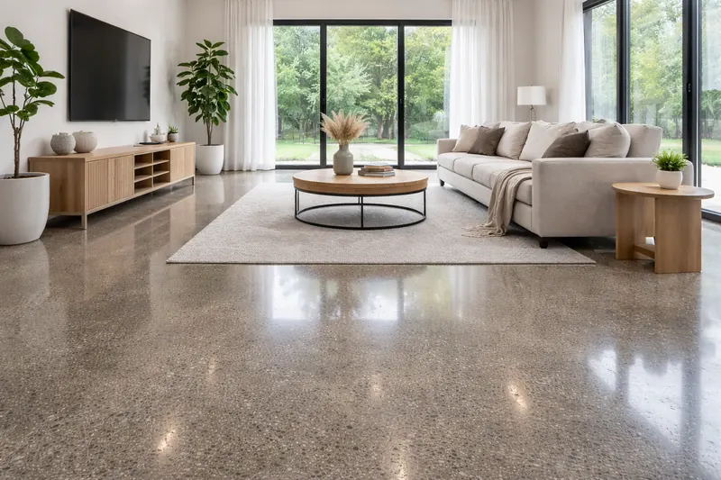 Polished concrete residential living room floor Brevard County