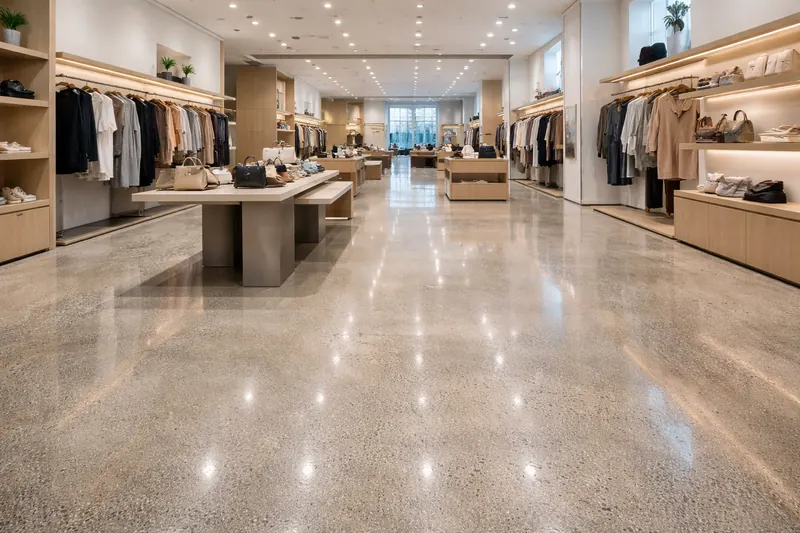 Polished concrete retail showroom floor Brevard County